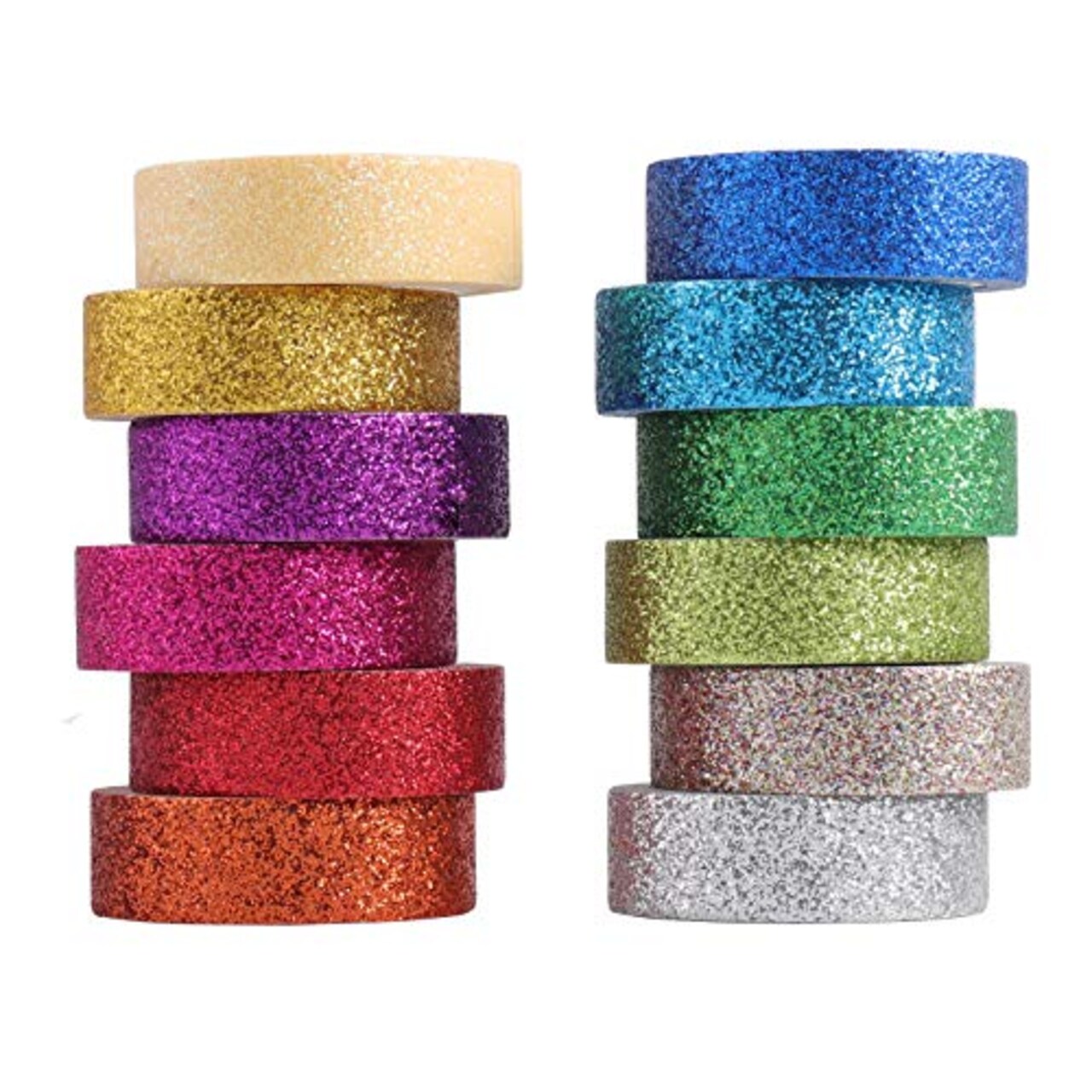 Tesuivra DIY Glitter Washi Tape Set - 12 Rolls Colored Masking